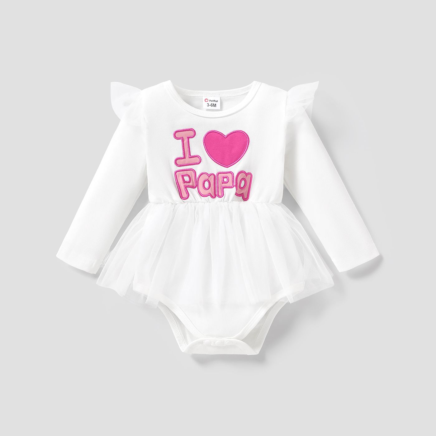Baby Girl 95% Cotton Letters & Heart Embroidery Mesh Jupe Romper à Manches Longues