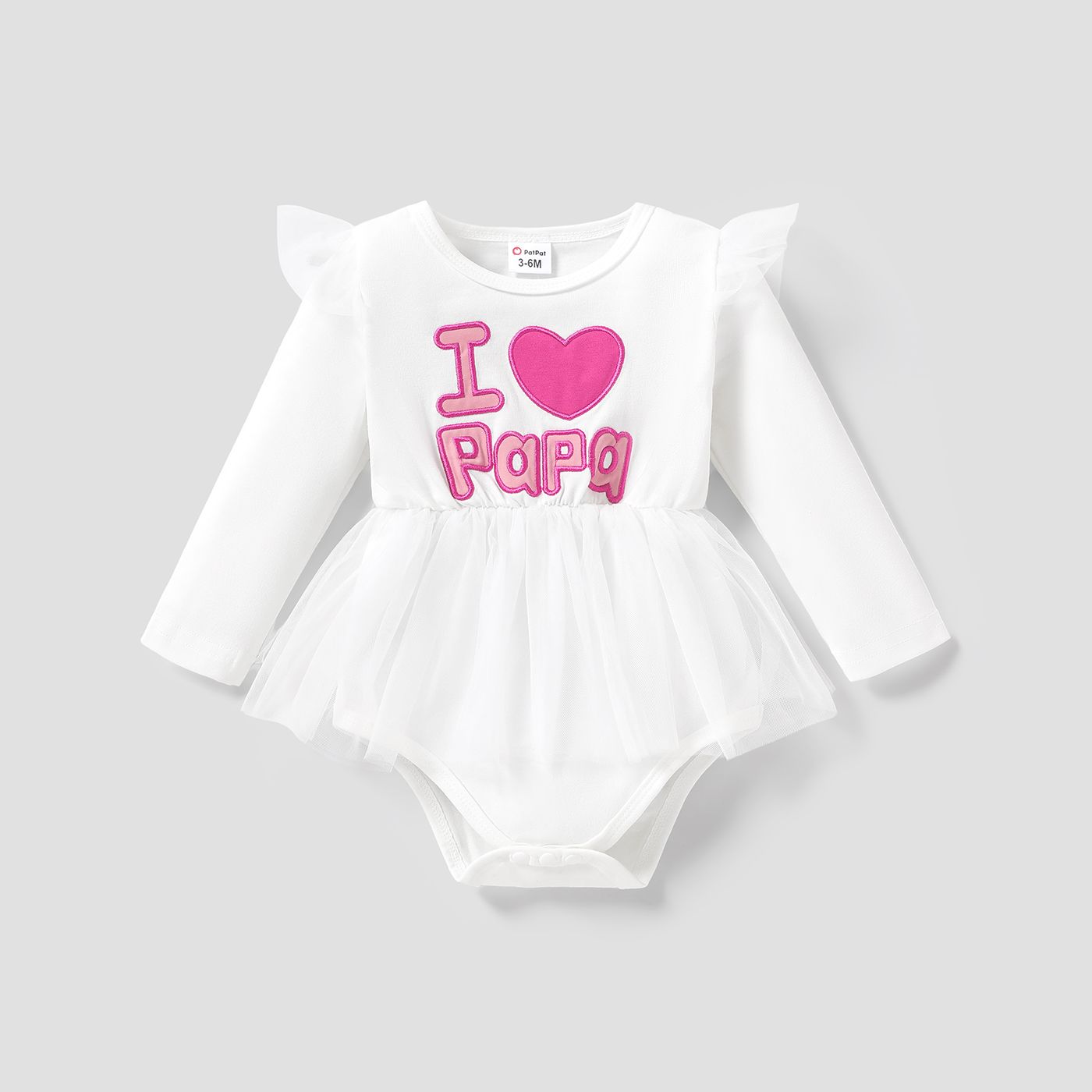 

Baby Girl 95% Cotton Letters & Heart Embroidery Mesh Long-sleeve Romper Skirt