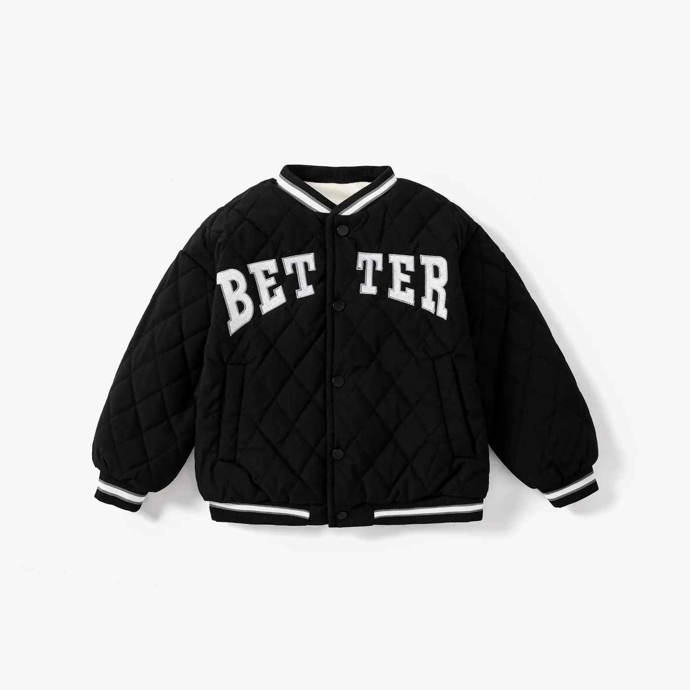 Kid Boy Sporty Letter Pattern Thick Cotton-Padded Jacket Black