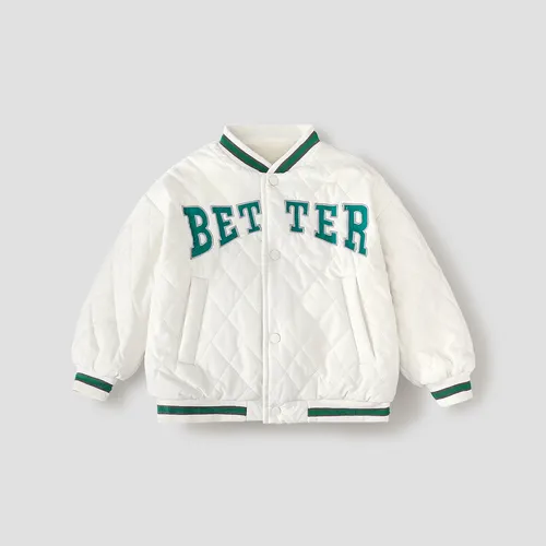 Kid Boy Letter Pattern Grosso algodão-acolchoado jaqueta esportiva, botão & Secret Button Características