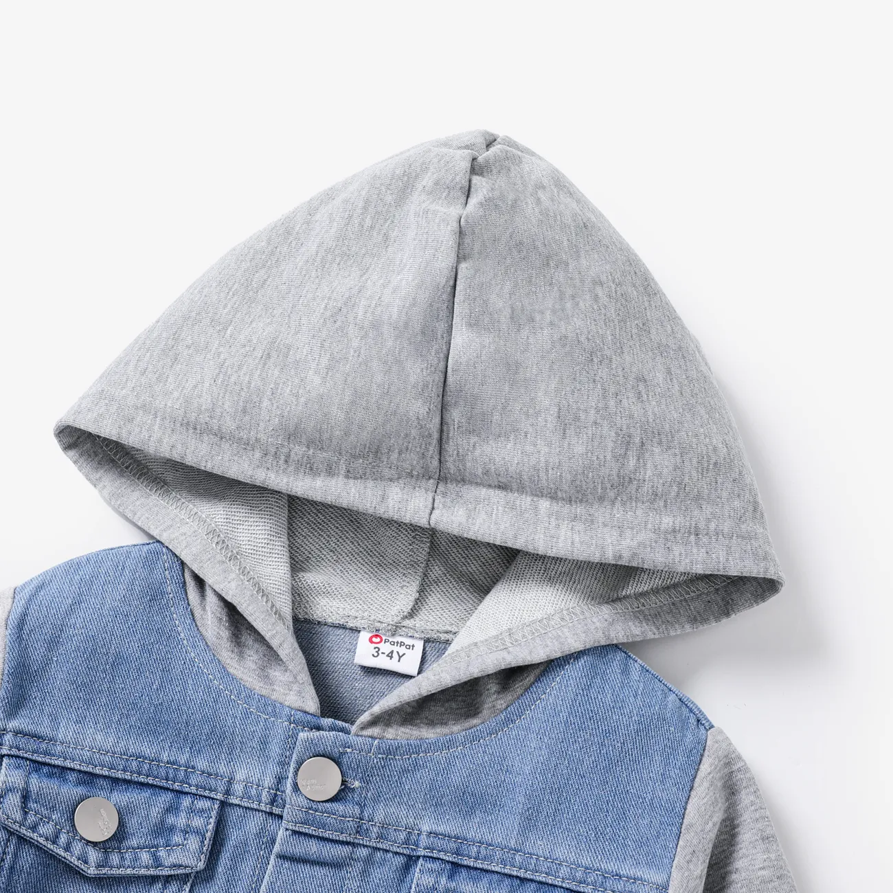Toddler Boy Trendy Denim Splice Hooded Jacket Light Grey big image 1