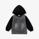 Toddler Boy Trendy Denim Splice Hooded Jacket Black