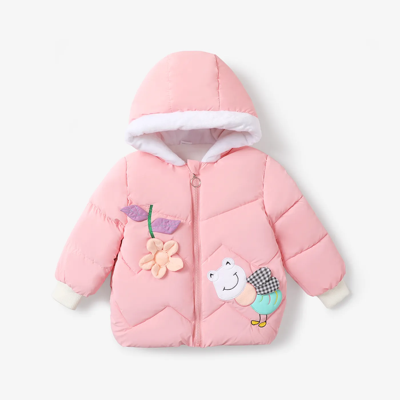 Toddler Girl Childlike Floral Honeybee 3D Fleece Lined Cotton-Padded Coat  big image 1