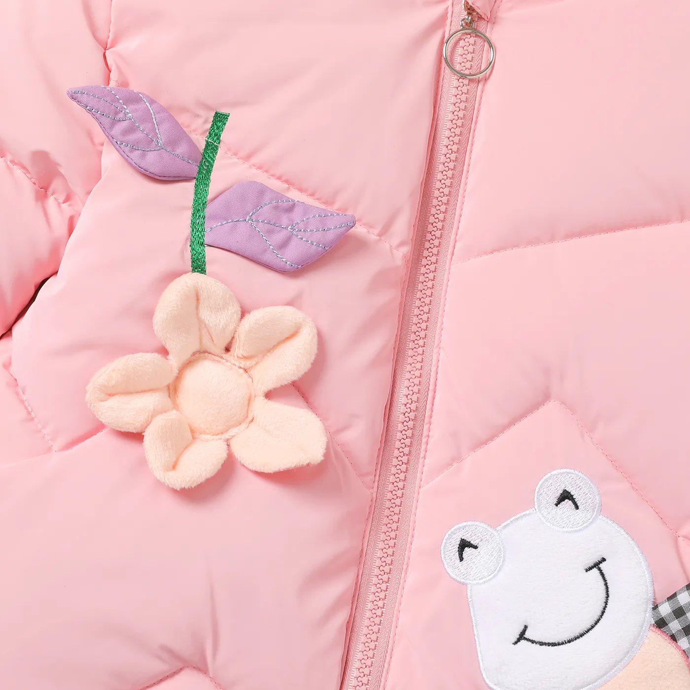 Toddler Girl Childlike Floral Honeybee 3D Fleece Lined Cotton-Padded Coat  image 5