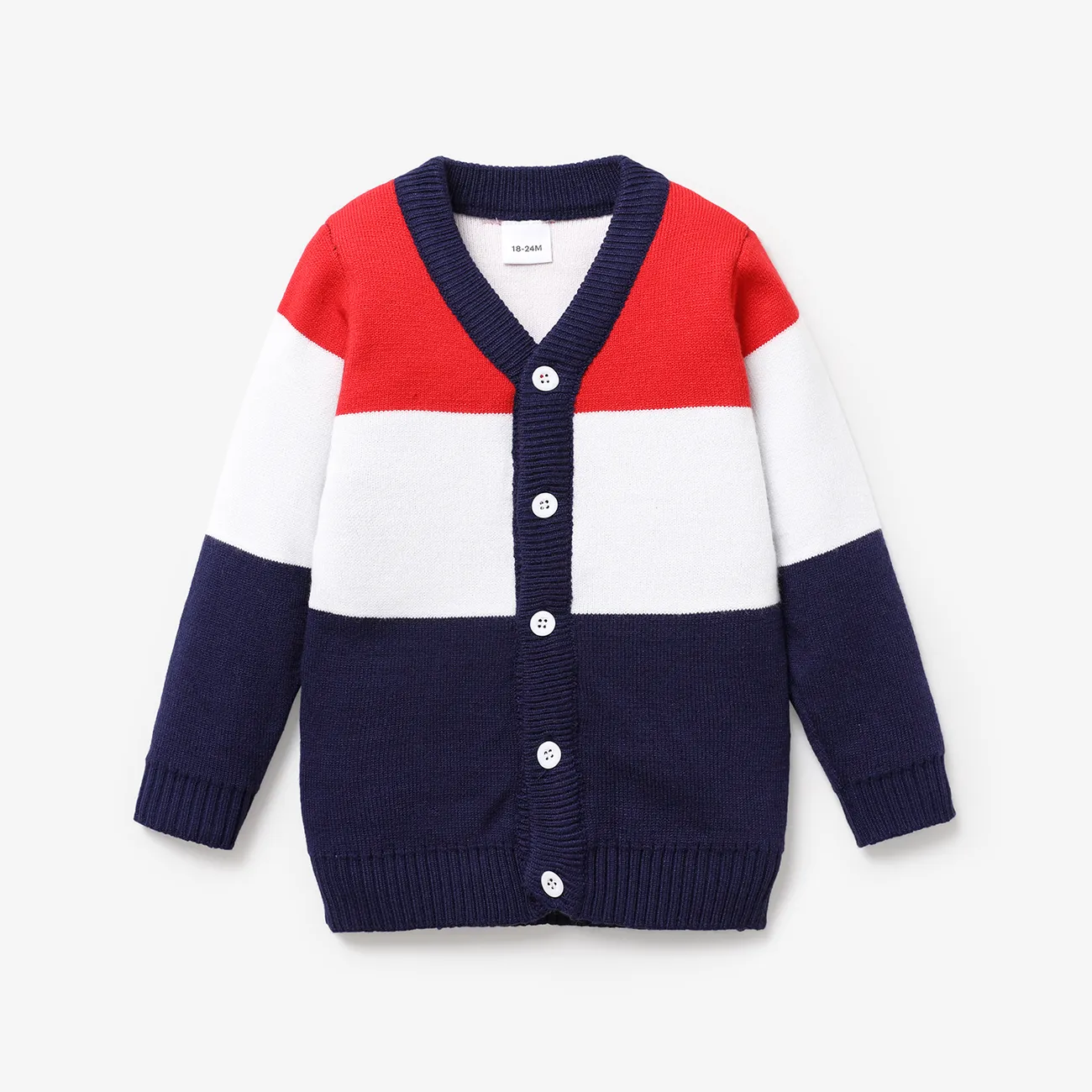 Toddler Boy Colorblock Button Design Sweater Cardigan Dark blue/White/Red big image 1