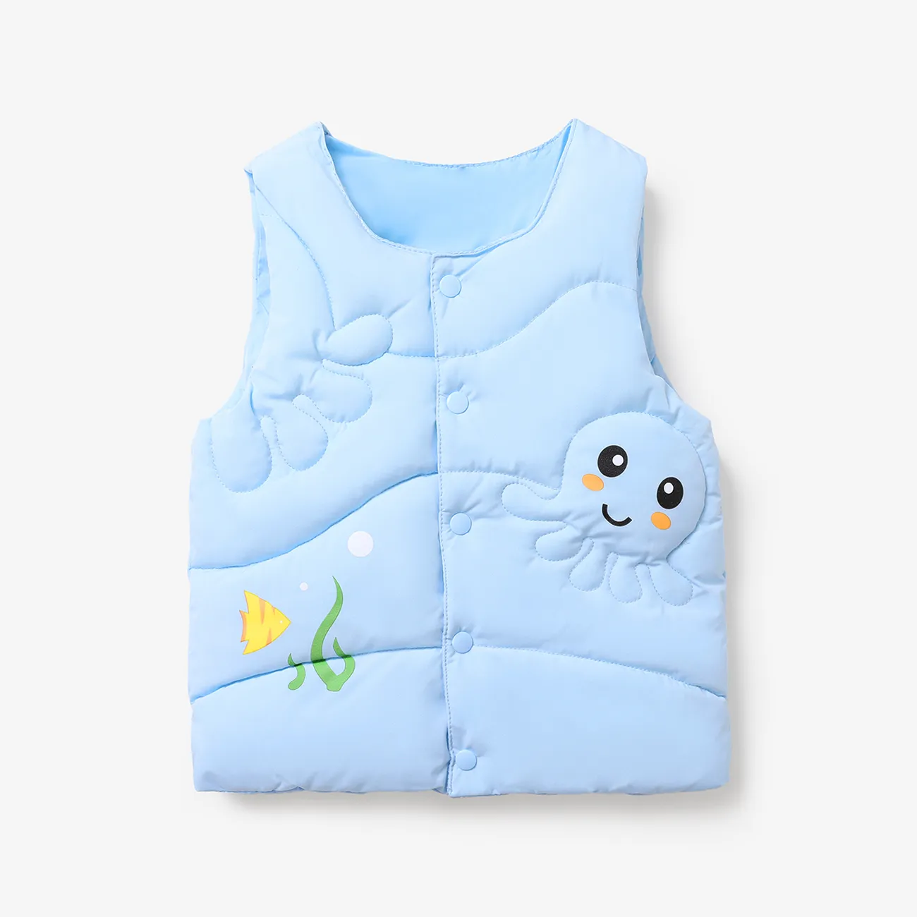 Toddler Boy/Girl Childlike Octopus Print Cotton-Padded Vest Coat Blue big image 1
