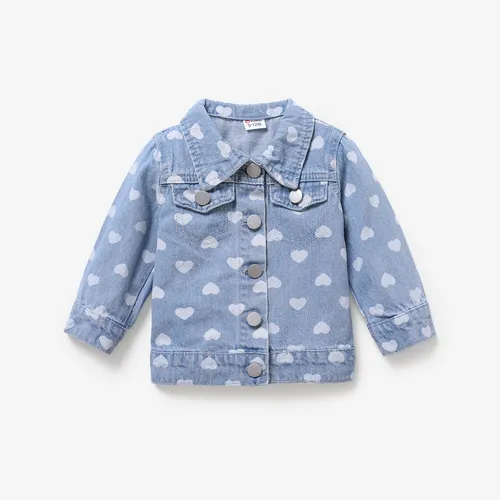  Baby Girl Sweet Heart-shaped Pattern Denim Jacket 