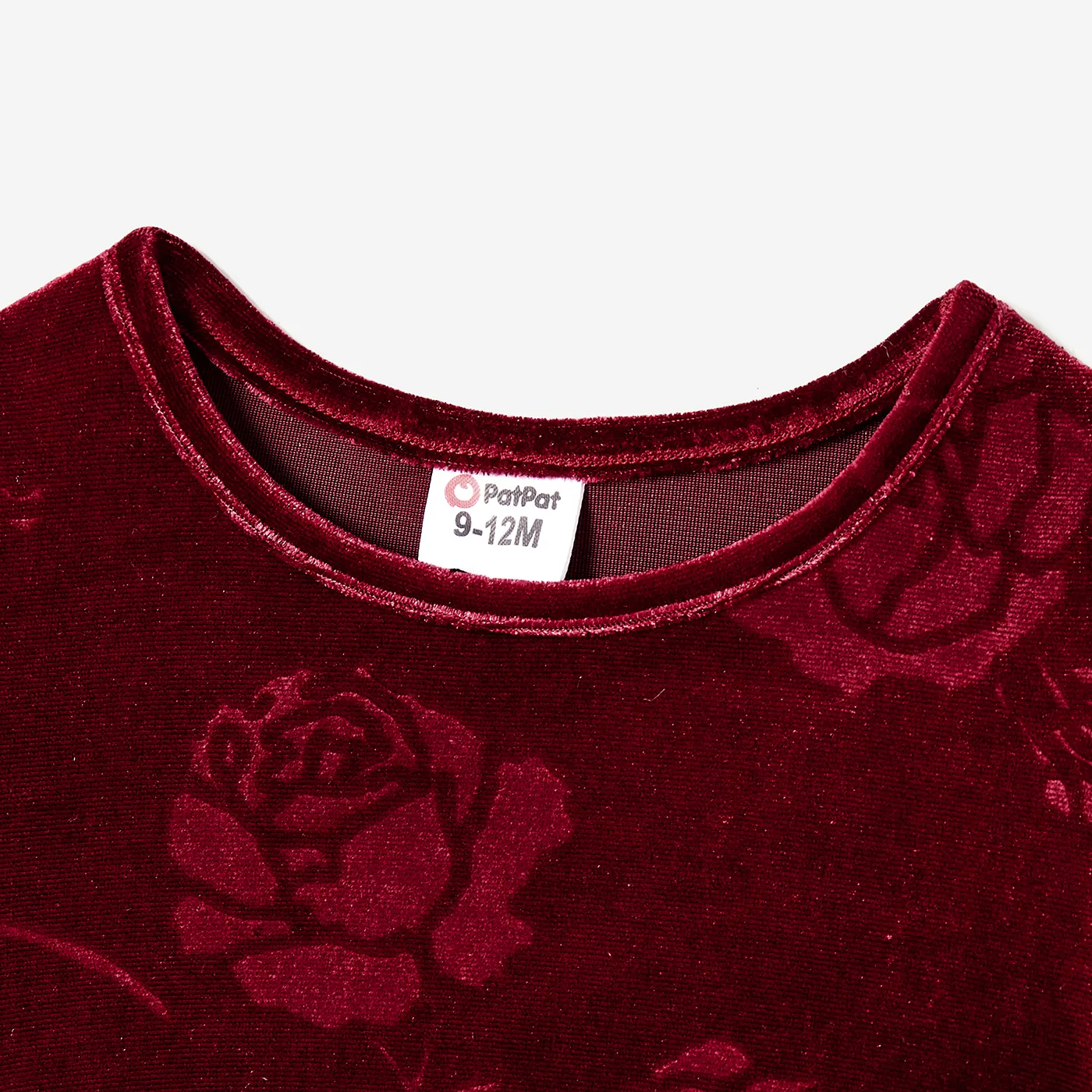 Family Matching Long-sleeve Color-block Stripe Tops and Flora Print Velvet Dresses Sets Burgundy image 3