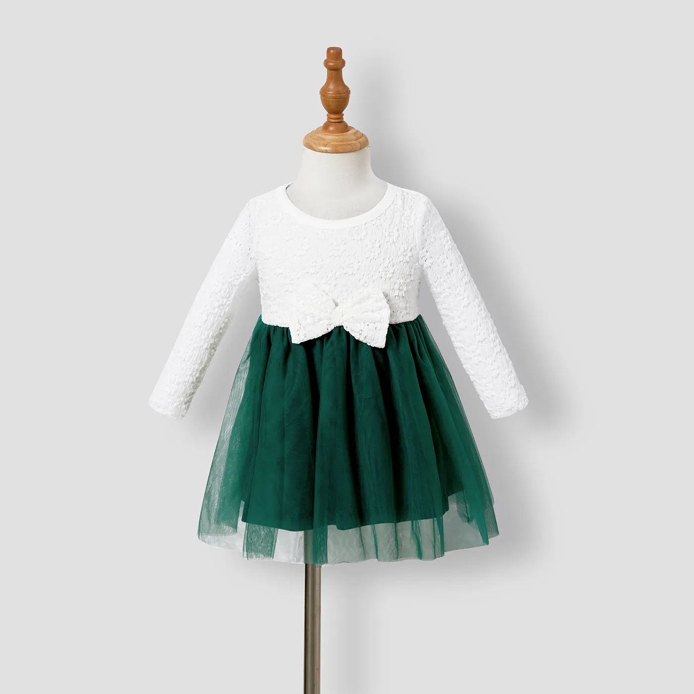 Family Matching Long-sleeve Mesh Splice Belted Dresses and Plaid Shirts Sets  big image 1
