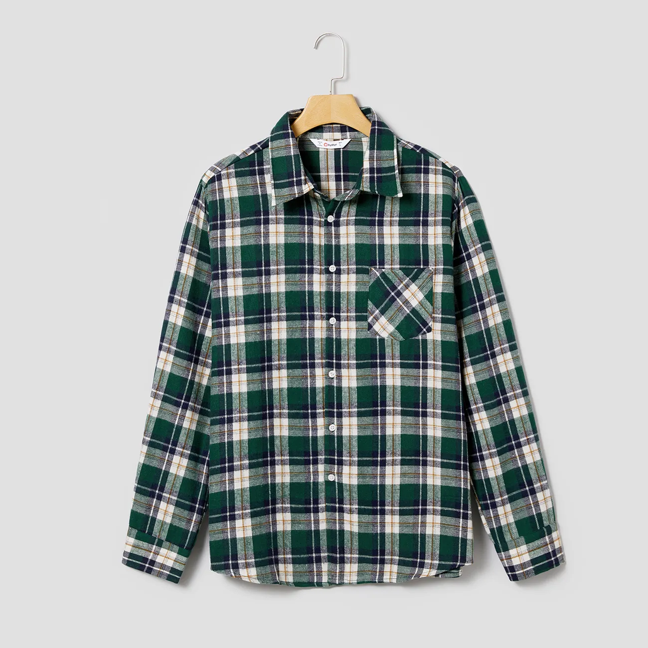 Family Matching Long-sleeve Mesh Splice Belted Dresses and Plaid Shirts Sets Green big image 1