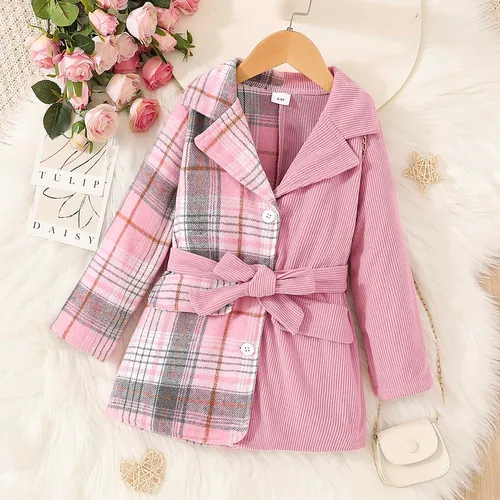  2PCS Toddler Girl Pretty Fabric Stitching Grid/Houndstooth Coat 
