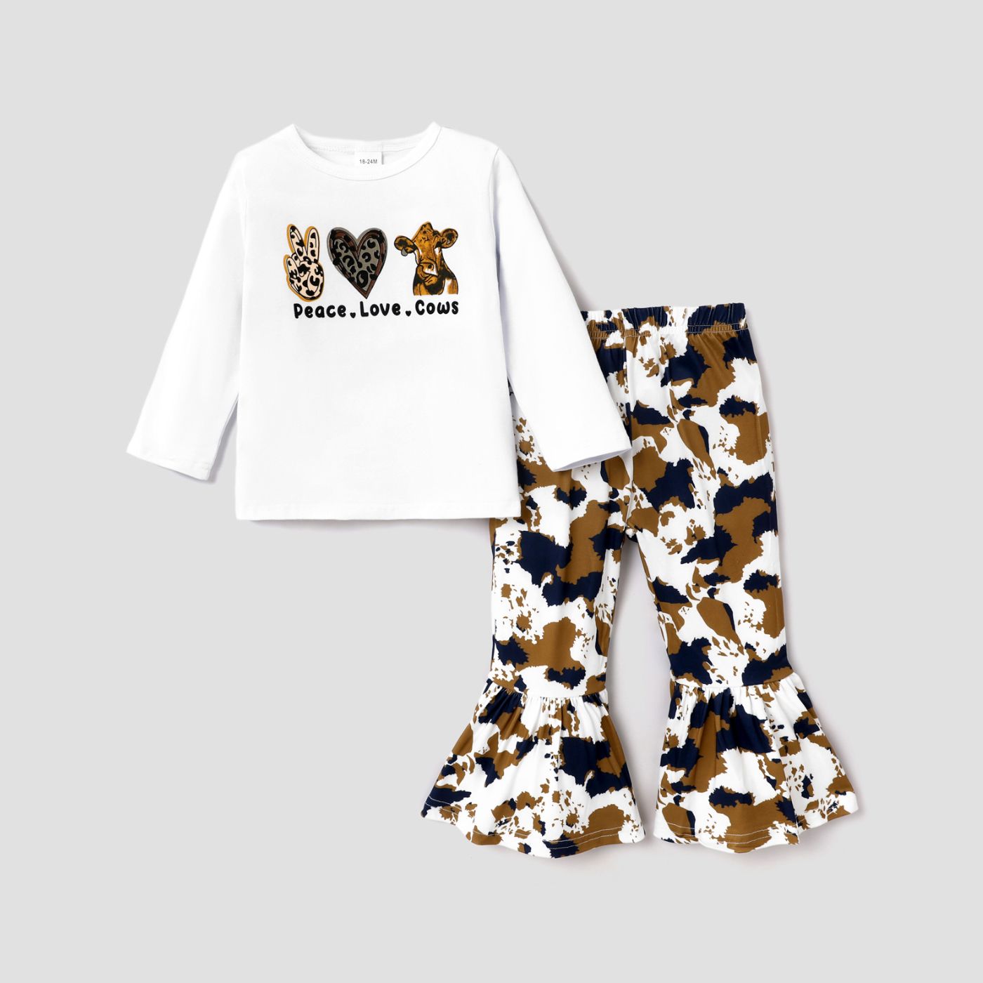 2-piece Toddler Girl Leopard Animal Print Long-sleeve Tee And Flared Pants Set