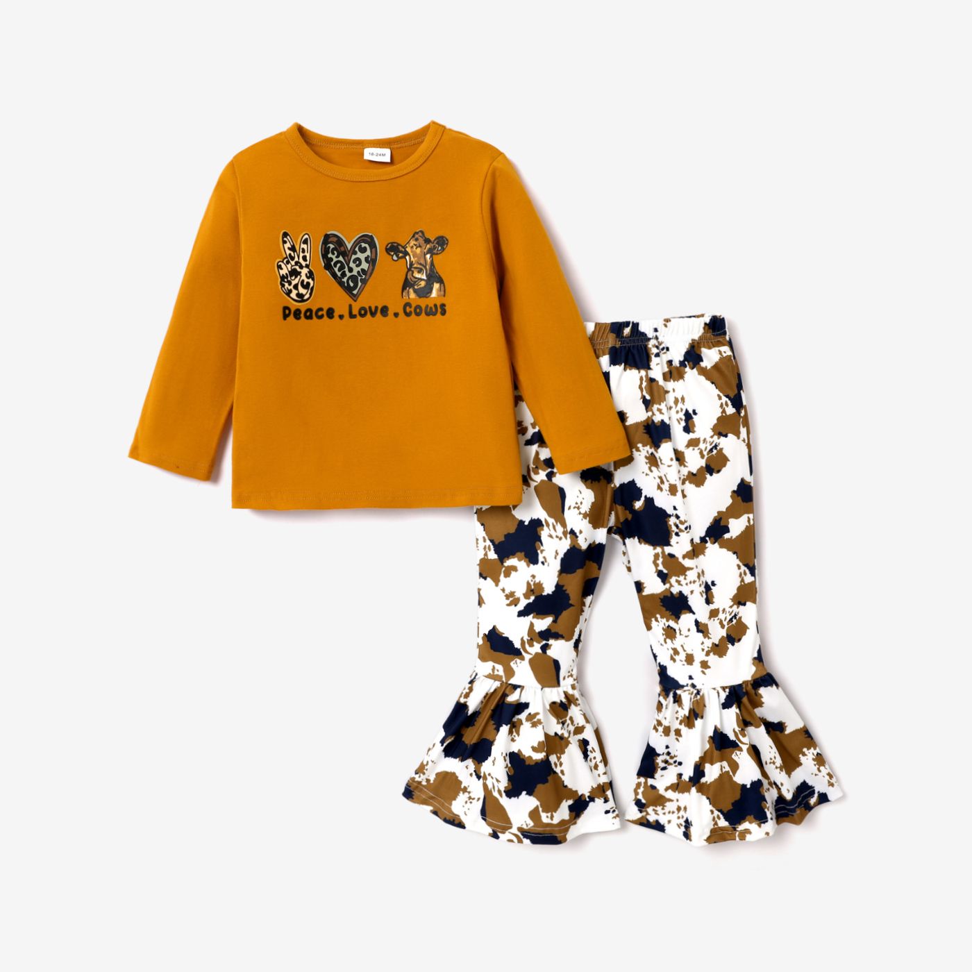 2-piece Toddler Girl Leopard Animal Print Long-sleeve Tee and Flared Pants Set