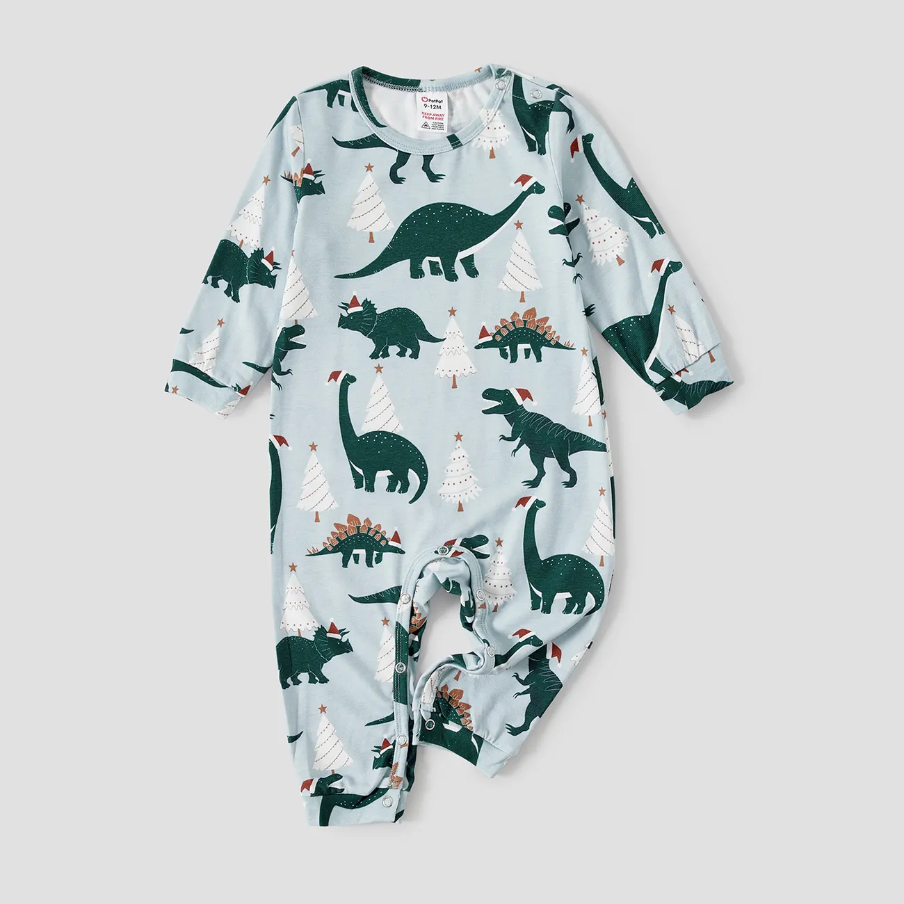 Christmas Family Matching Dinosaur Allover Print Long-sleeve Naia Pajamas Sets (Flame resistant)  big image 1