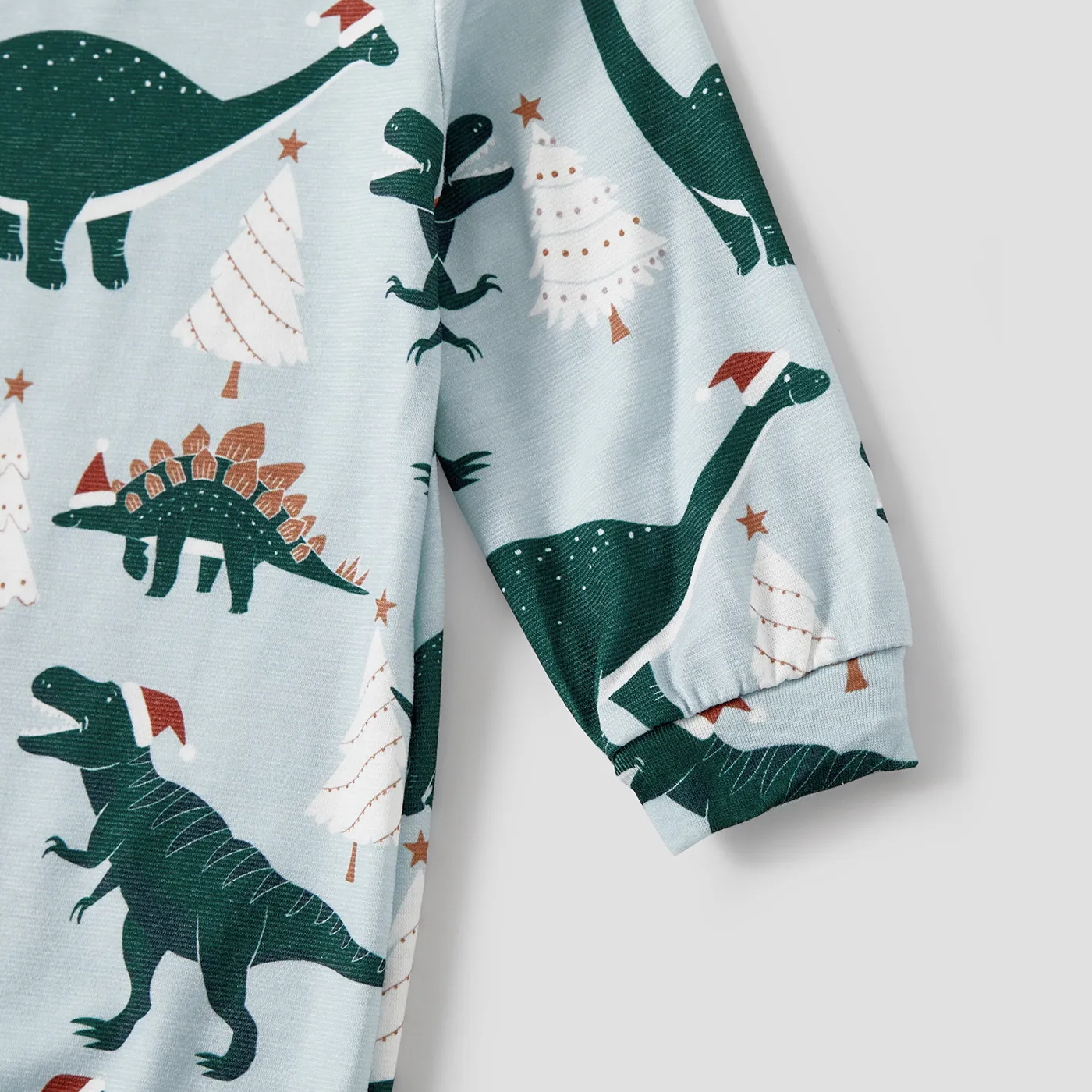 Christmas Family Matching Dinosaur Allover Print Long-sleeve Naia Pajamas Sets (Flame resistant) Green image 4
