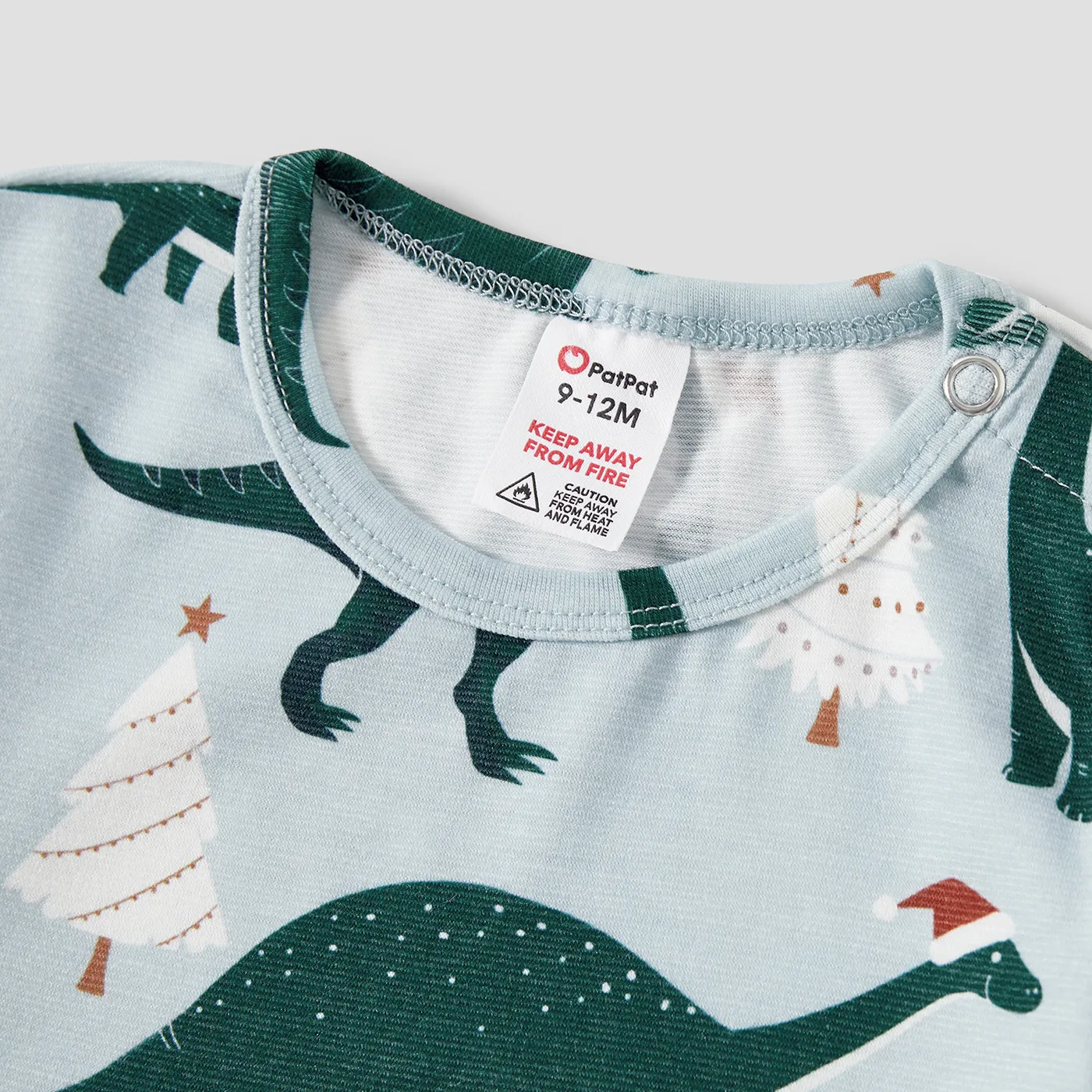 Christmas Family Matching Dinosaur Allover Print Long-sleeve Naia Pajamas Sets (Flame resistant) Green image 3