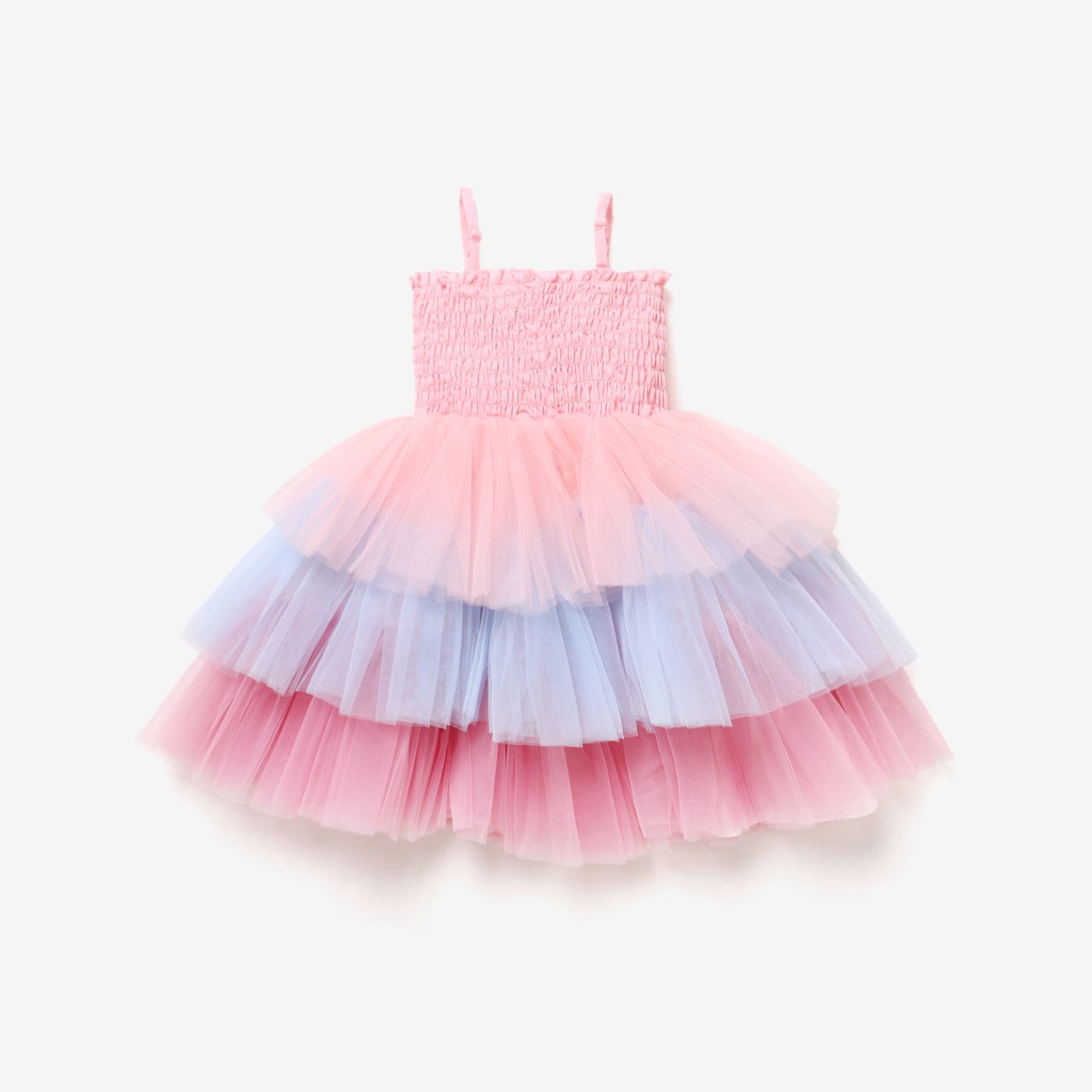 

Kid Girl Mesh Layered Hem Smocked Slip Fairy Dress