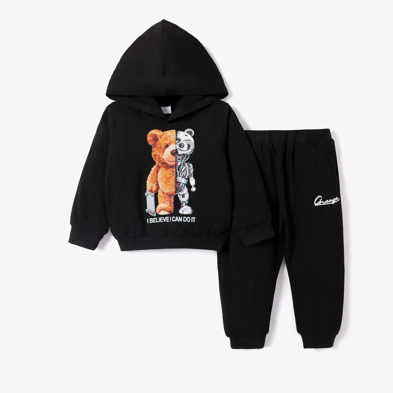 2pcs Toddler Boy Animal Pattern Hooded Set Black big image 1