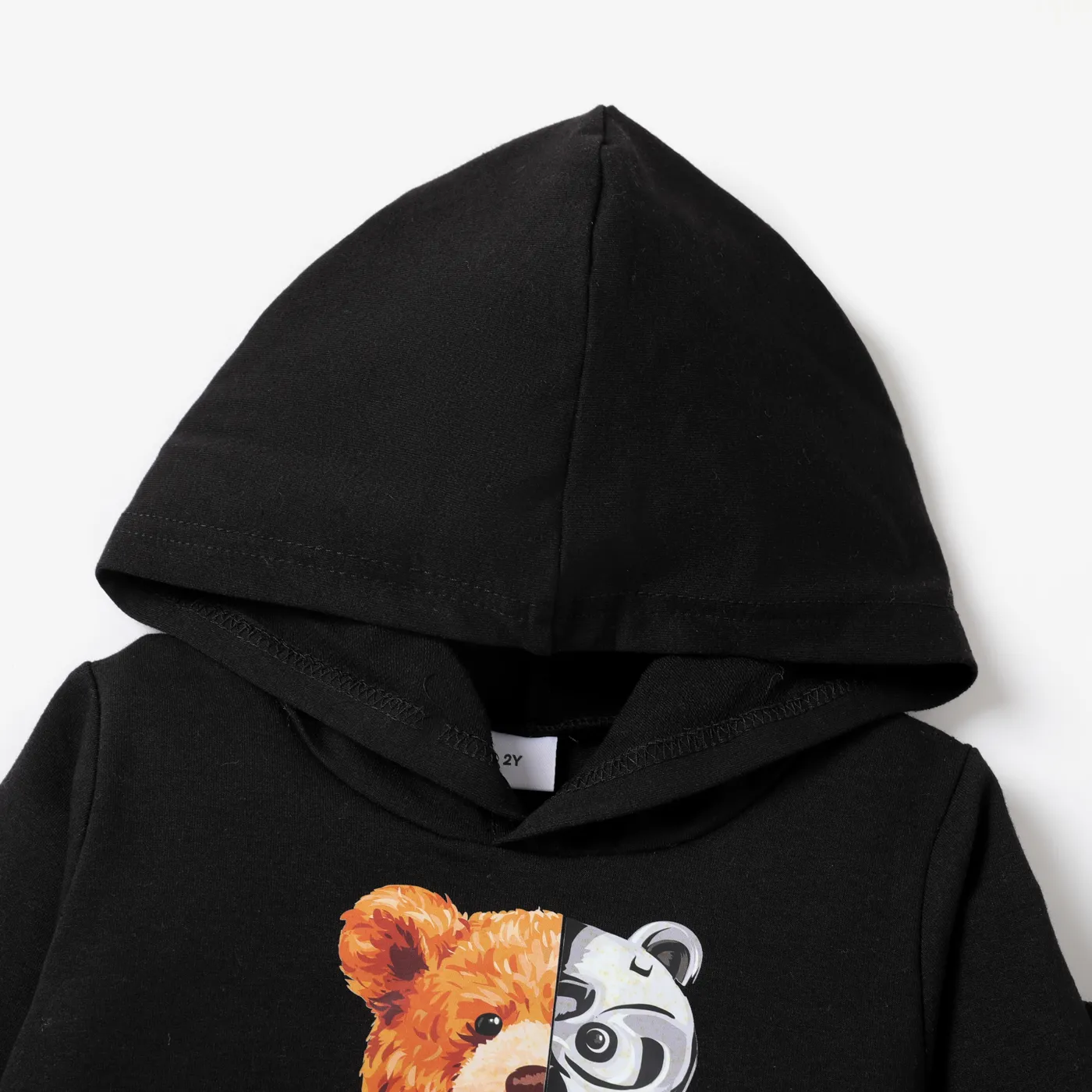 2pcs Toddler Boy Animal Pattern Hooded Set Black image 4