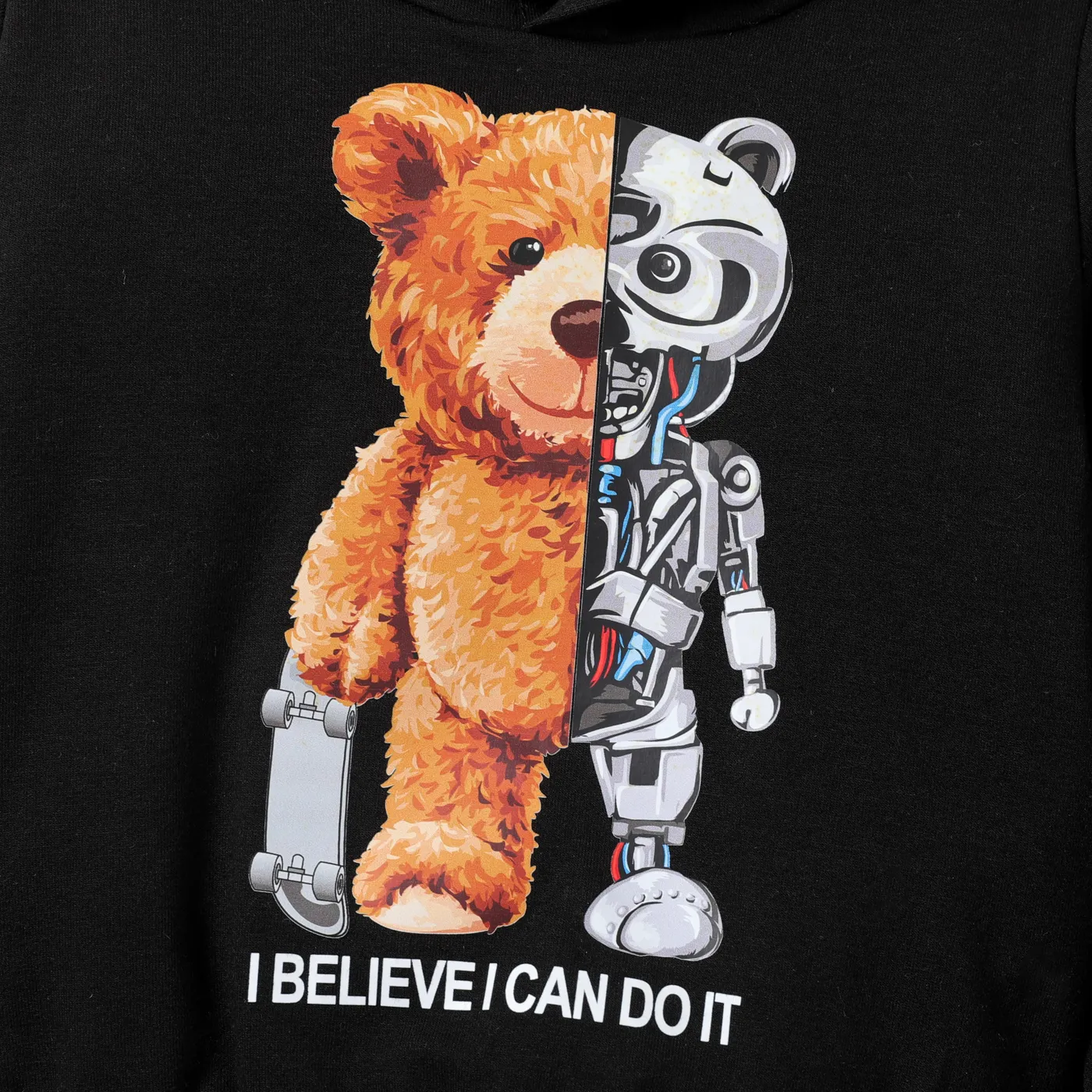 2pcs Toddler Boy Animal Pattern Hooded Set Black image 3