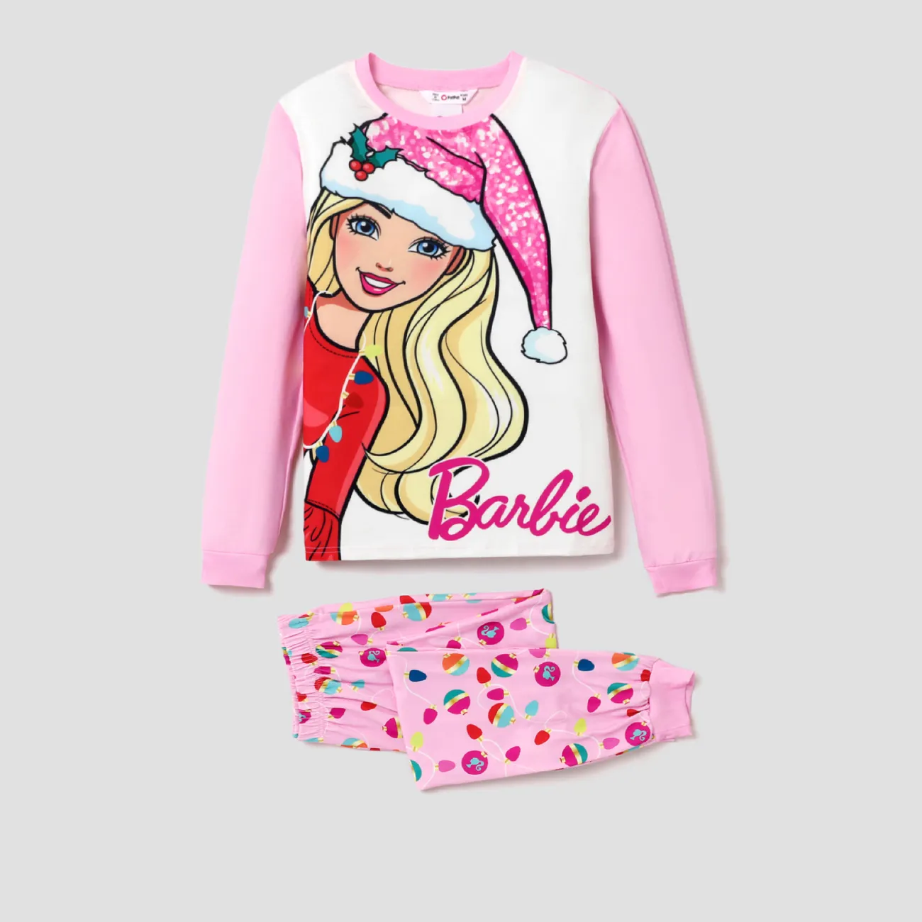 Barbie Mom and Me Christmas Pattern Print Pajamas Sets (Flame Resistant) Pink big image 1