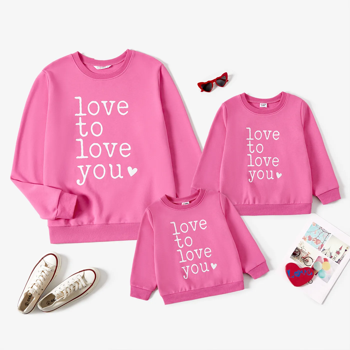 Valentine's Day Mommy and Me Pink Cotton Letters Print Long-sleeve Tops