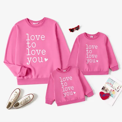 Valentine's Day Mommy and Me Pink Cotton Letters Print Long-sleeve Tops