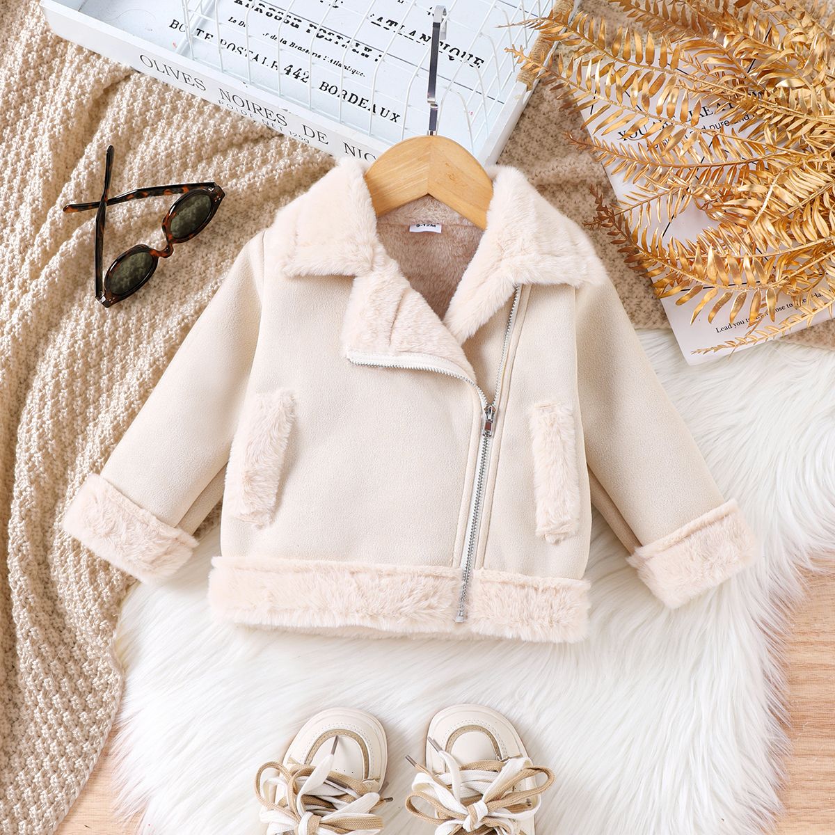 

Baby Girl Solid Color Casual Jacket Lapel Coat