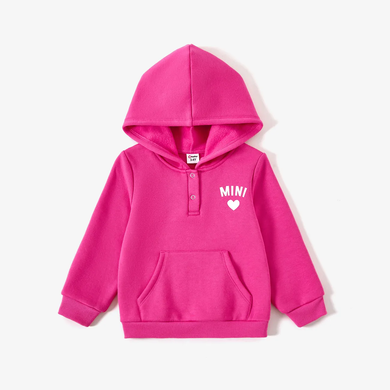 Mommy and Me Sweet Pink Letters Print Large Pocket Design Long Sleeve Hooded Tops Roseo big image 1