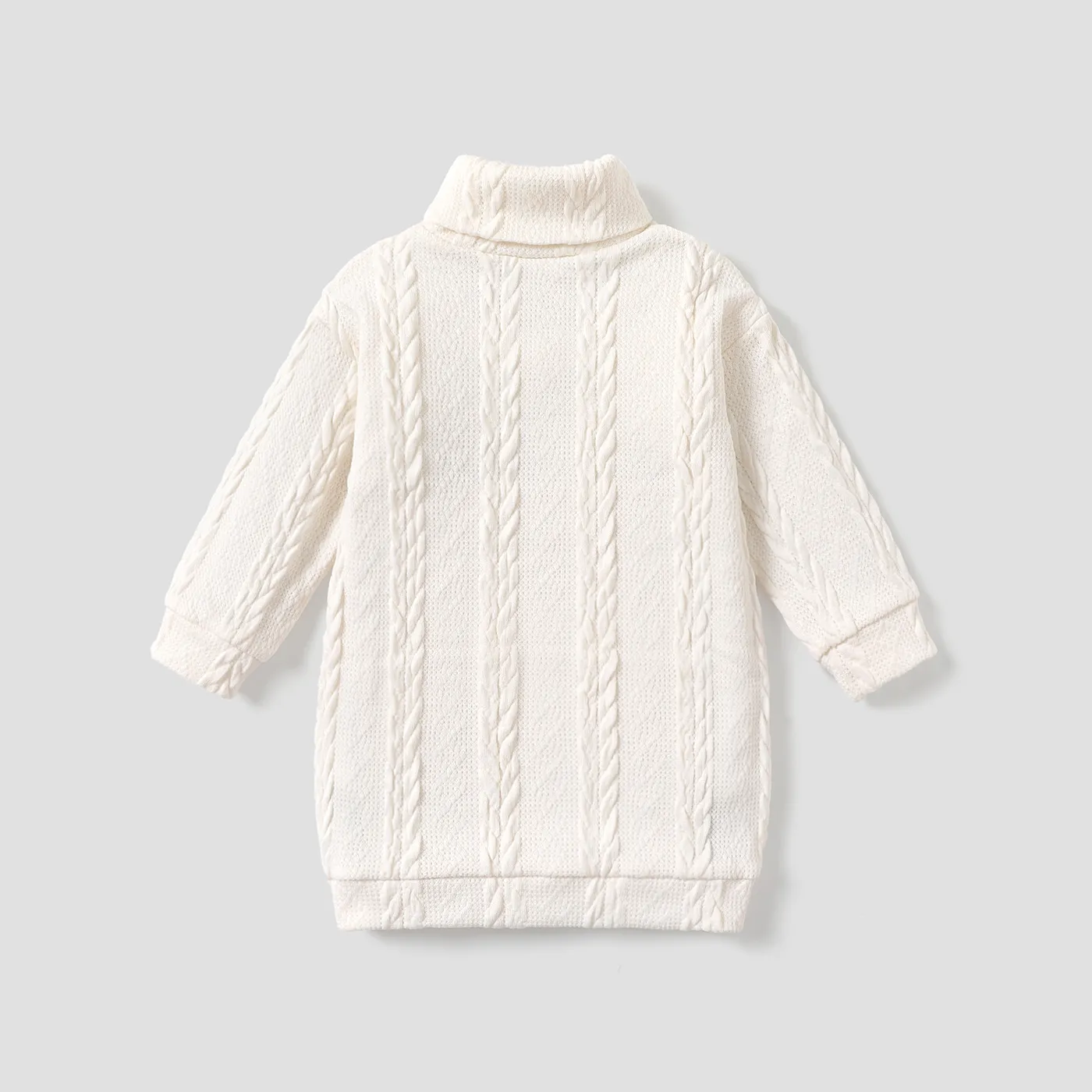 Toddler Girl Turtleneck Cable Knit Long-sleeve Sweater Dress Beige image 2