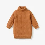 Toddler Girl Turtleneck Cable Knit Long-sleeve Sweater Dress Brown