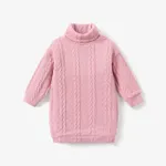 Toddler Girl Turtleneck Cable Knit Long-sleeve Sweater Dress Pink