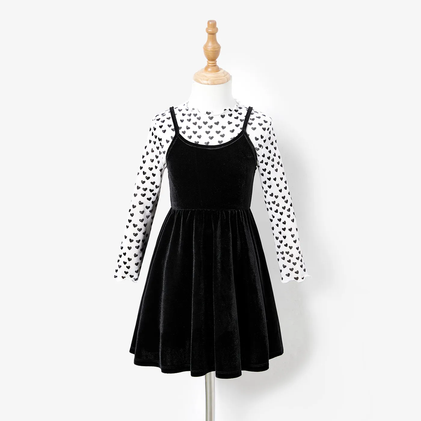 Mommy and Me 2pcs Heart-shaped Tops and Velvet Dresses Sets  big image 1