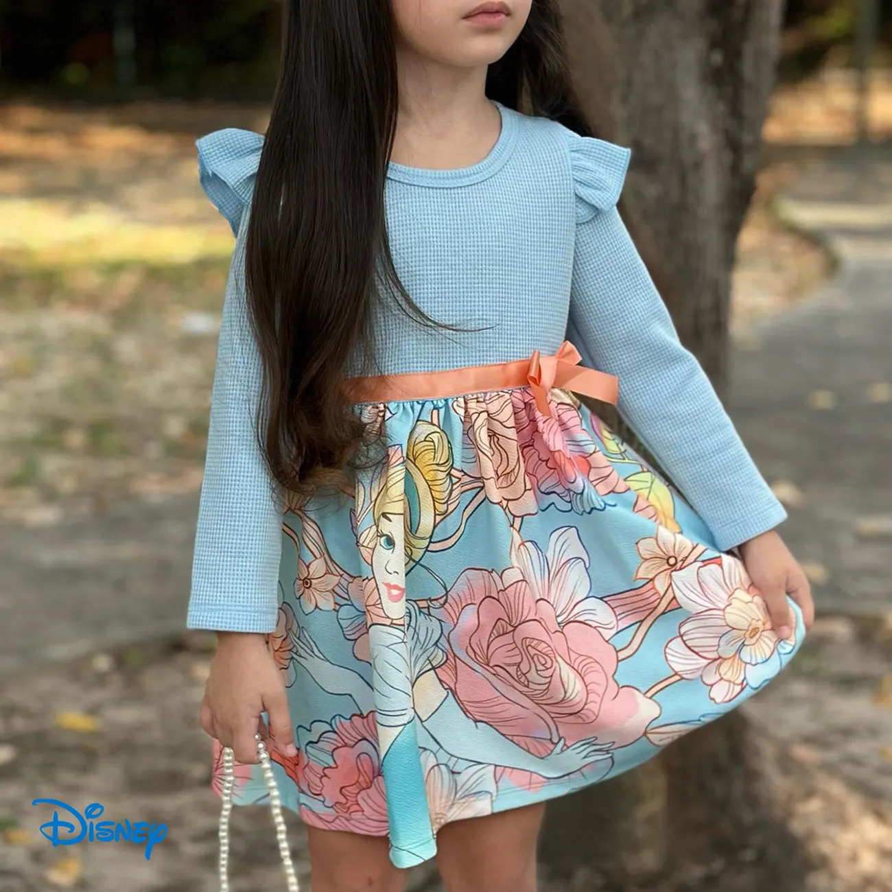 Disney Princess Criança Menina Entrançado Bonito Vestidos Azul big image 1