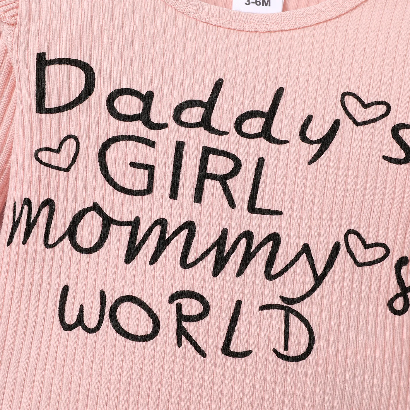3pcs Baby Girl 95% Cotton Ribbed Letter Print Romper and Striped Pants with Headband Set  image 3
