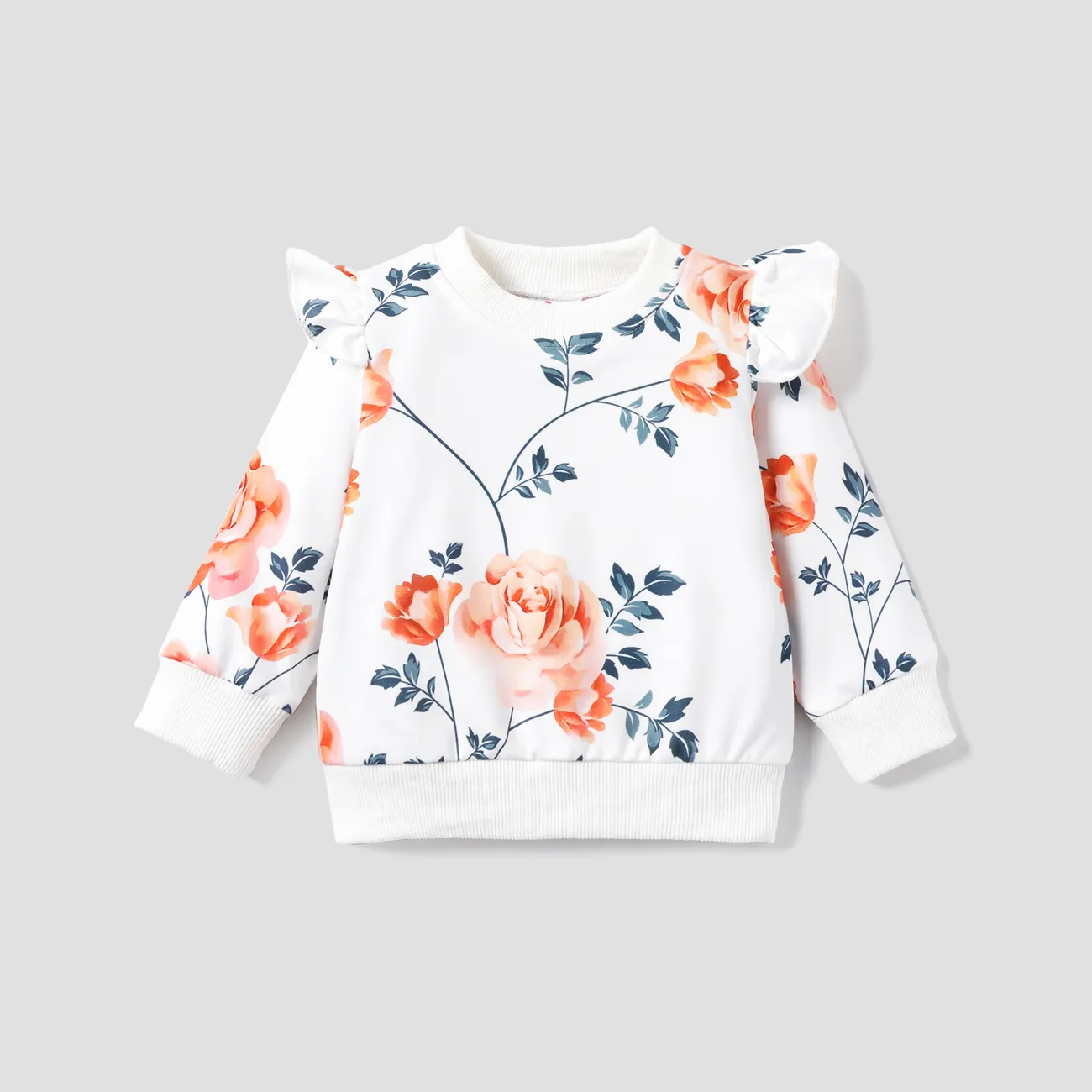 Bebé Menina Extremidades franzidas Casual Manga comprida Sweatshirt Branco big image 1