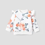 Baby Girl Allover Floral Print Ruffle Long-sleeve Sweatshirt White