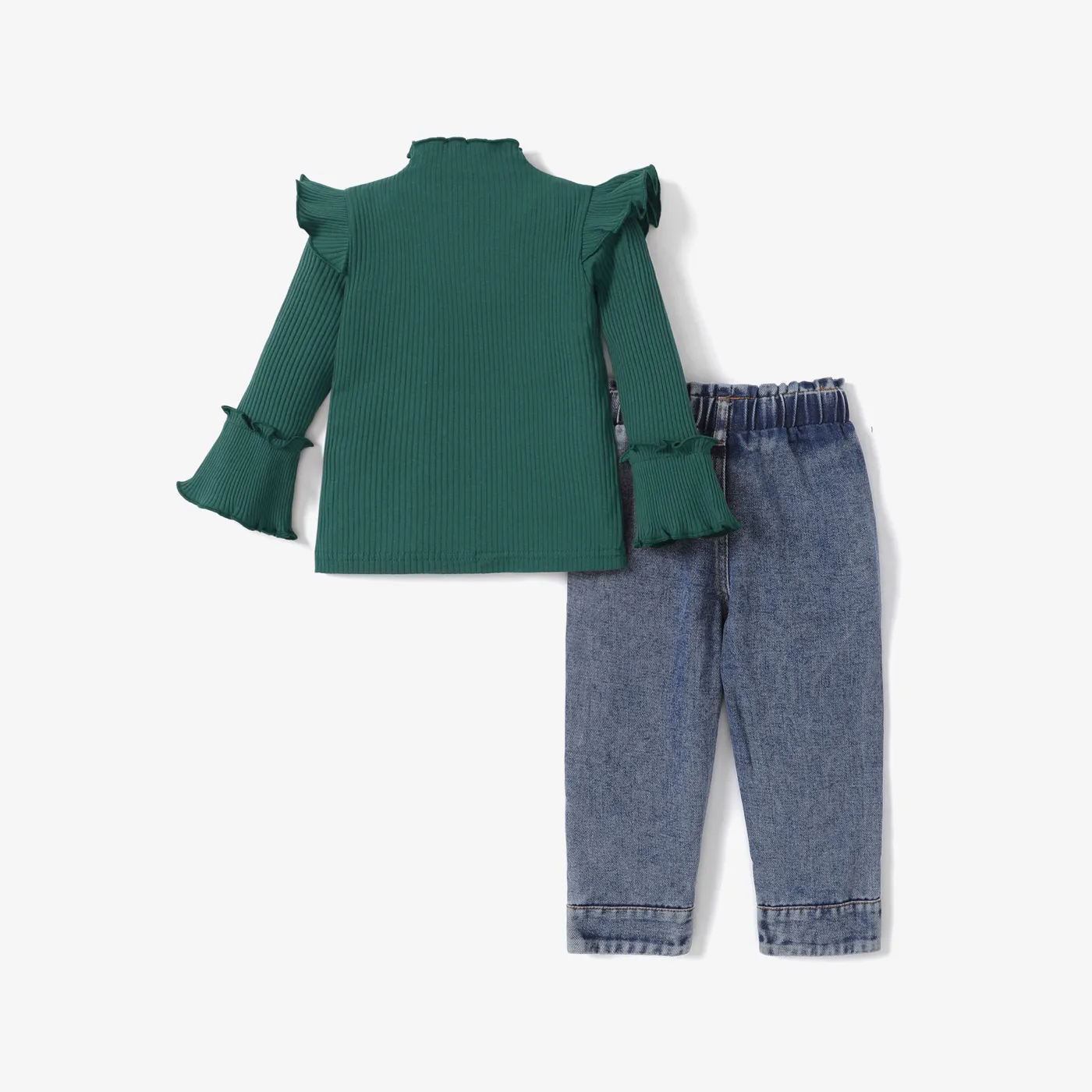 2 unidades Criança Menina Extremidades franzidas Bonito conjuntos de camisetas Verde image 5