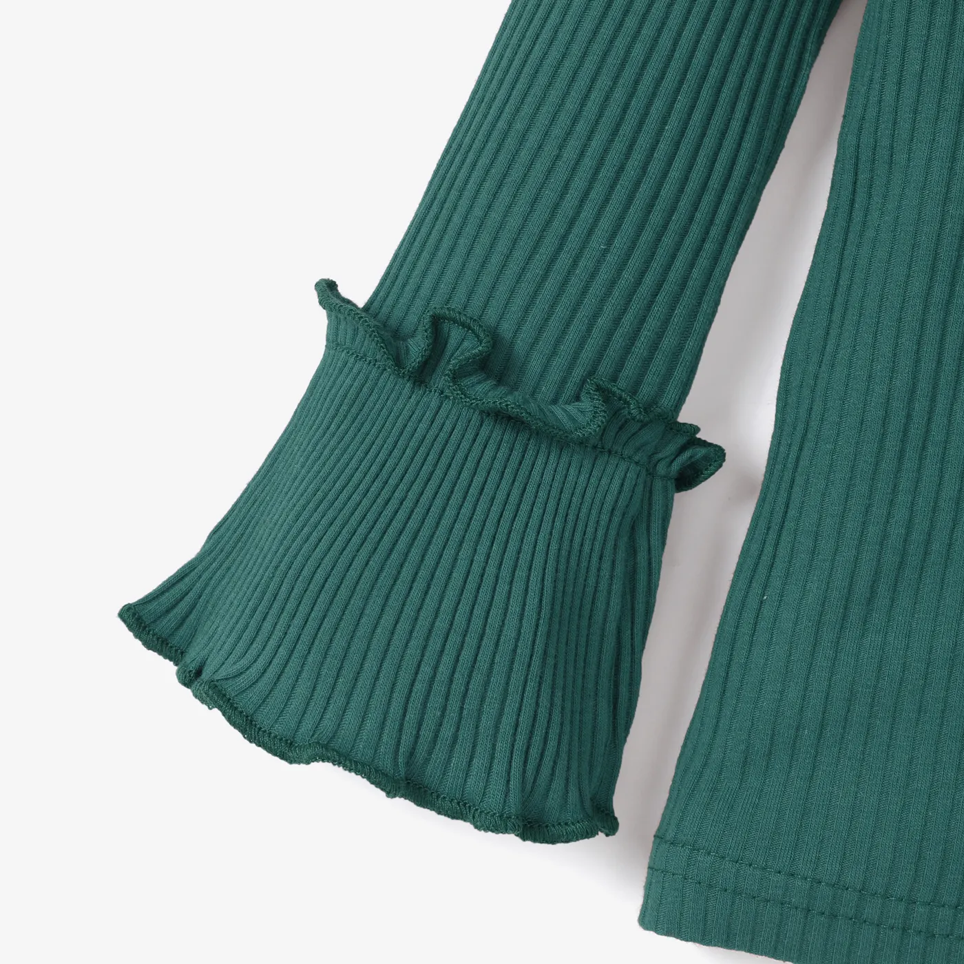 2 unidades Criança Menina Extremidades franzidas Bonito conjuntos de camisetas Verde image 3
