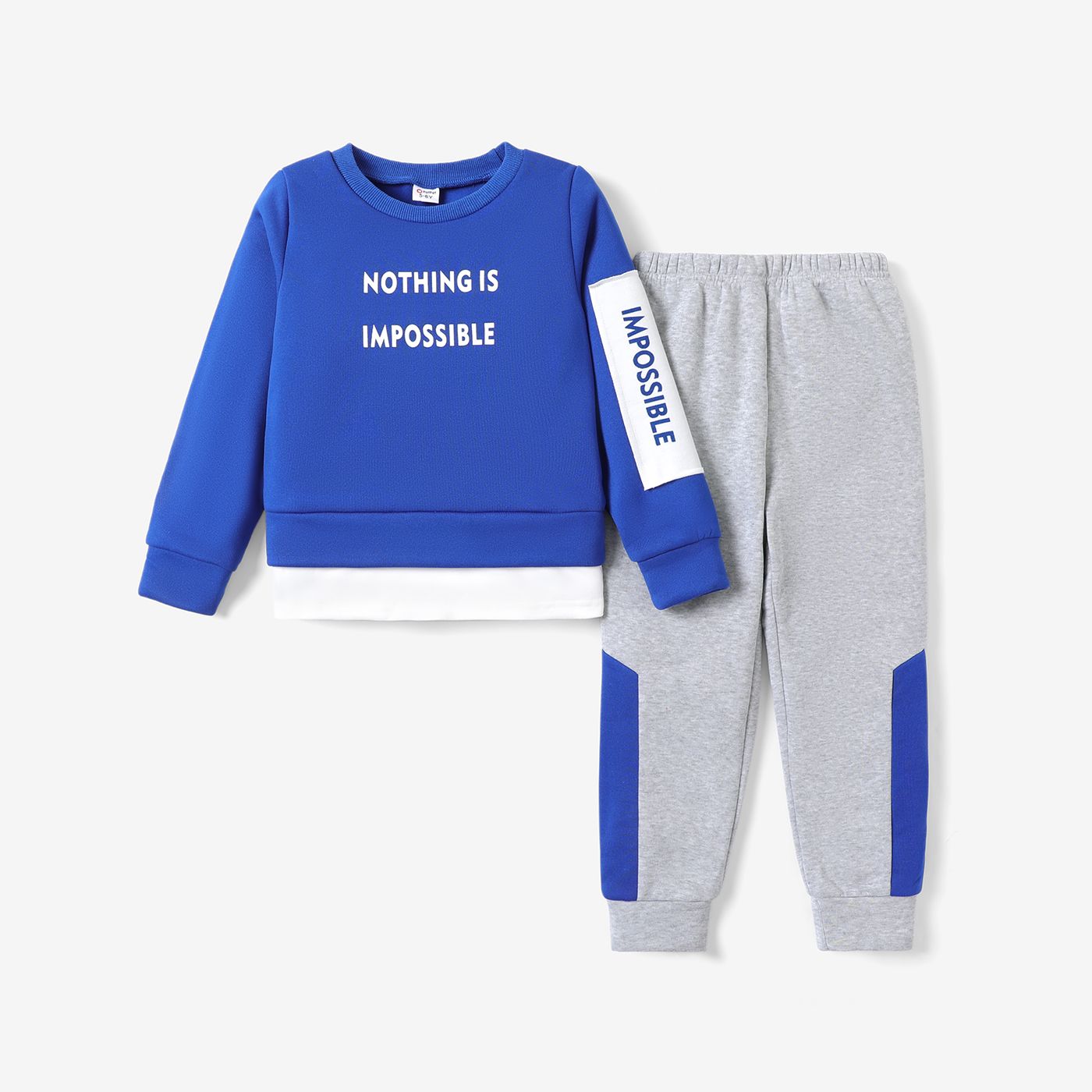 2-piece Kid Boy Letter Print Colorblock Sweatshirt And Pants Set