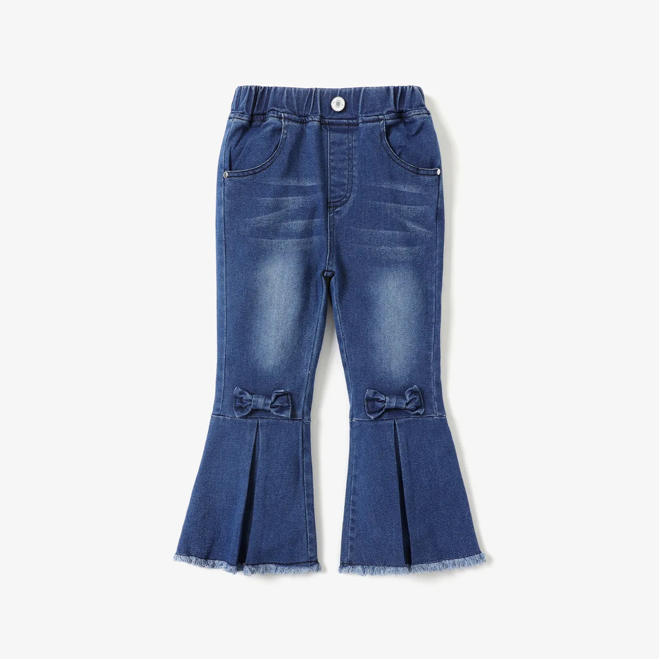 Toddler Girl Denim Bow Decor Bellbottom Blue Jeans Pants Blue big image 1