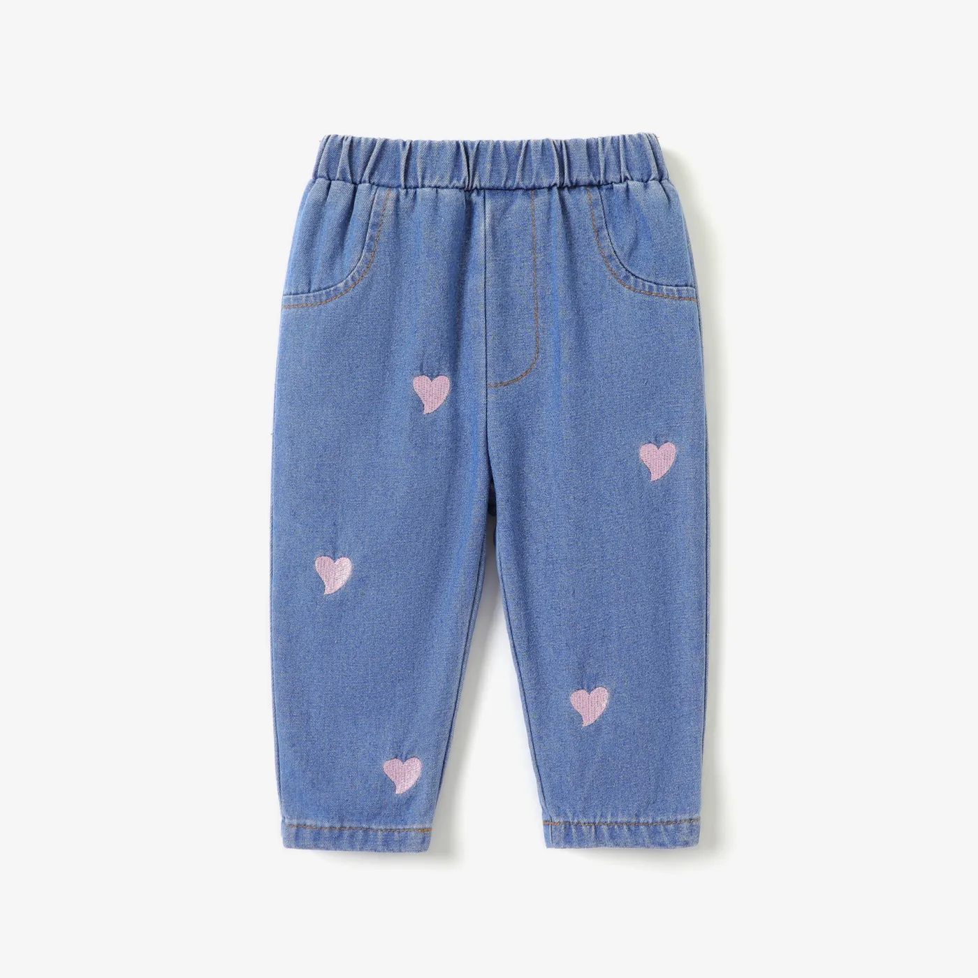 Baby Girl 100% Cotton Heart Embroidered Denim Pants Jeans  image 1