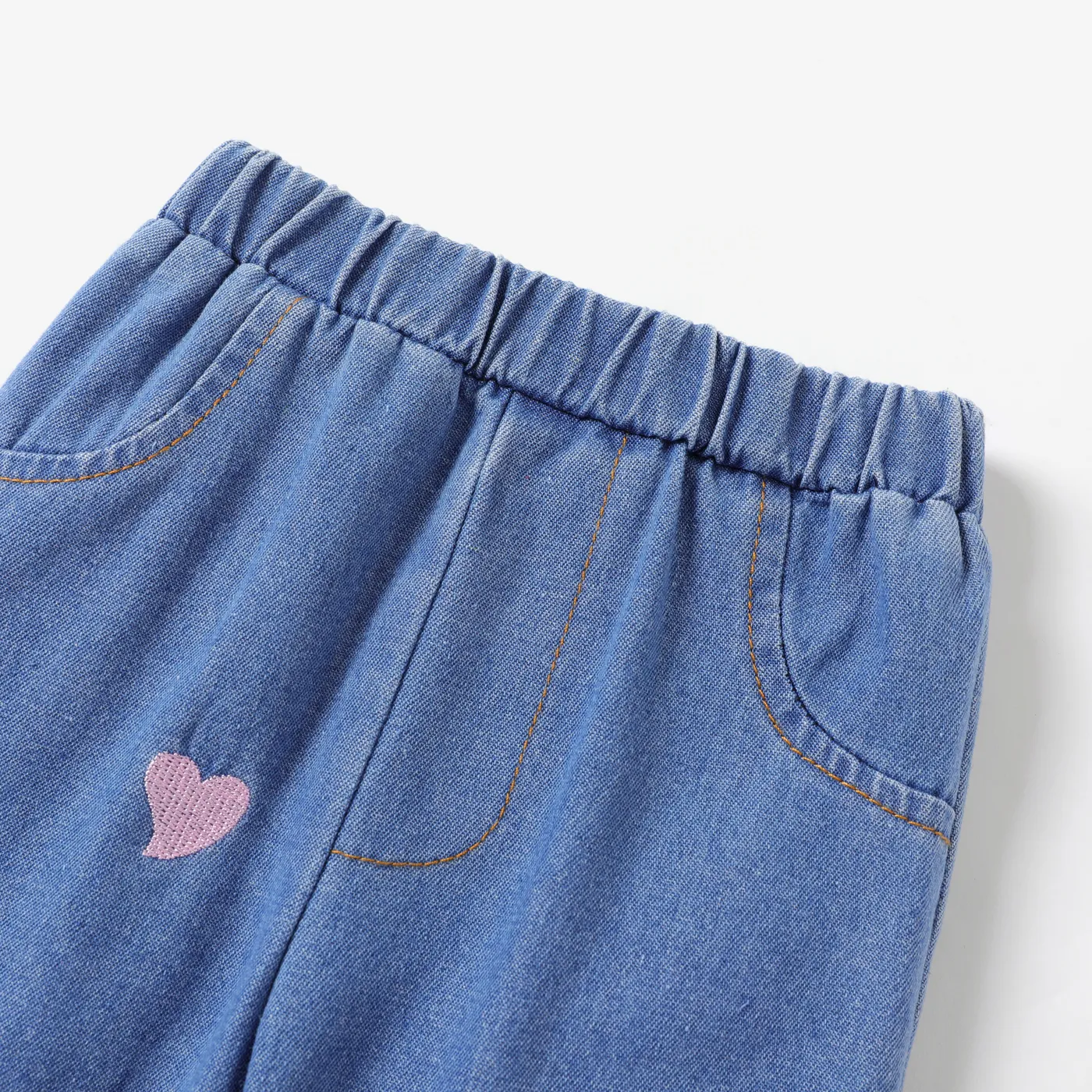 Baby Girl 100% Cotton Heart Embroidered Denim Pants Jeans  image 4