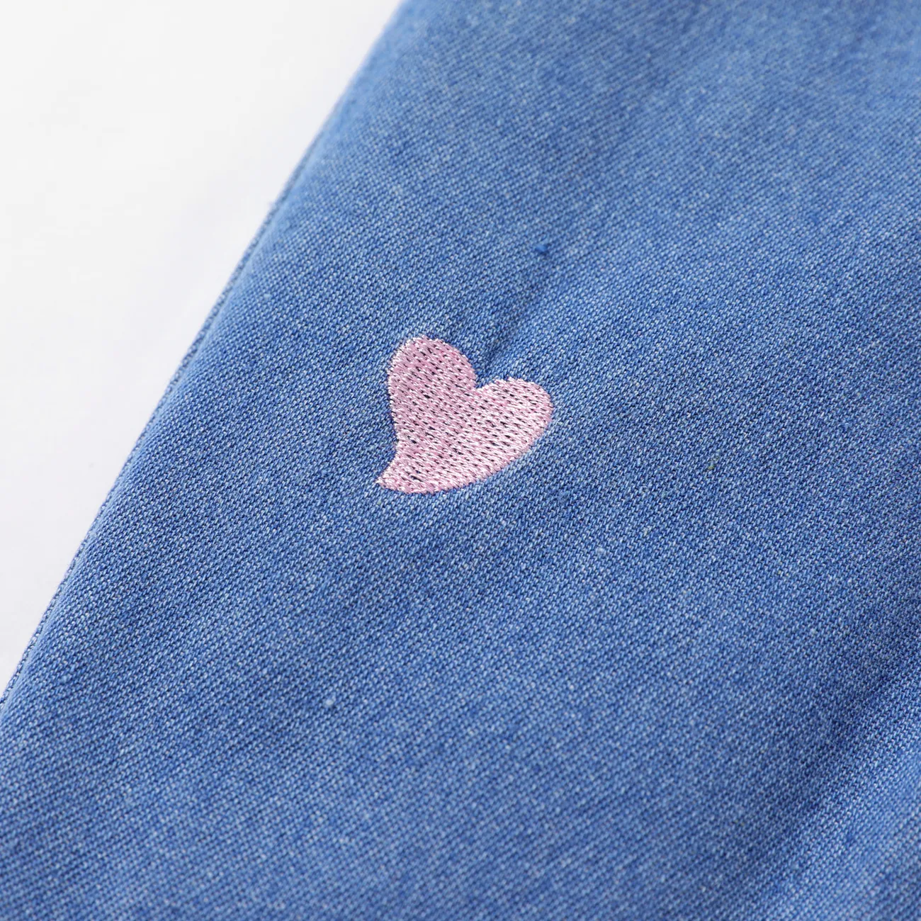 Baby Girl 100% Cotton Heart Embroidered Denim Pants Jeans Blue big image 1