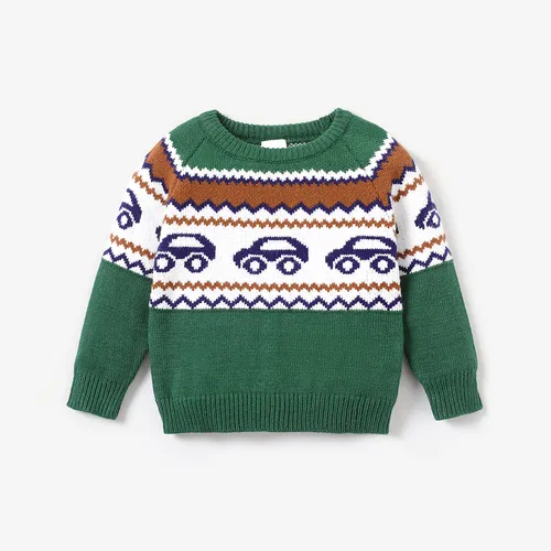 Baby Boy Childlike Vehicle Pattern Long Sleeve Sweater