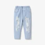 Toddler Girl/Boy Elasticized Ripped Denim Jeans Blue