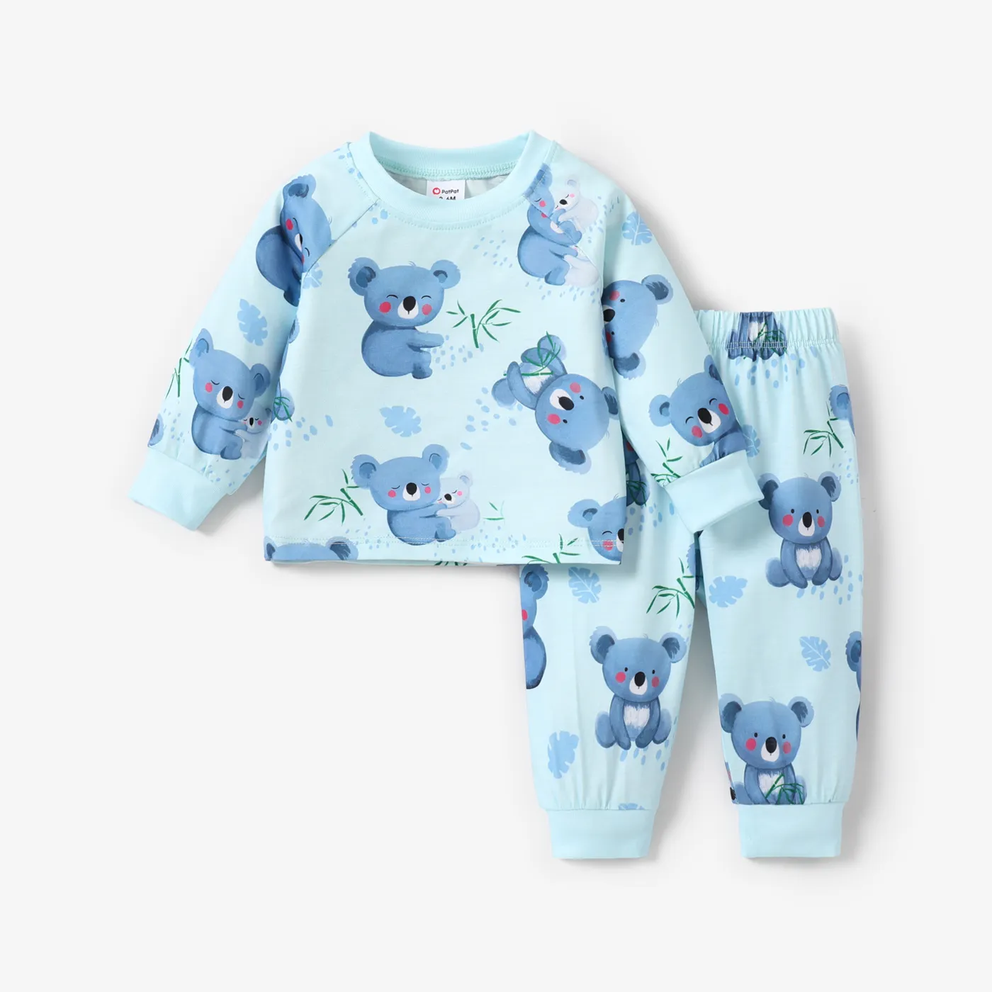 2pcs Baby/Toddler Boy Basic Koala Pattern Pajama Set Baby Light Blue