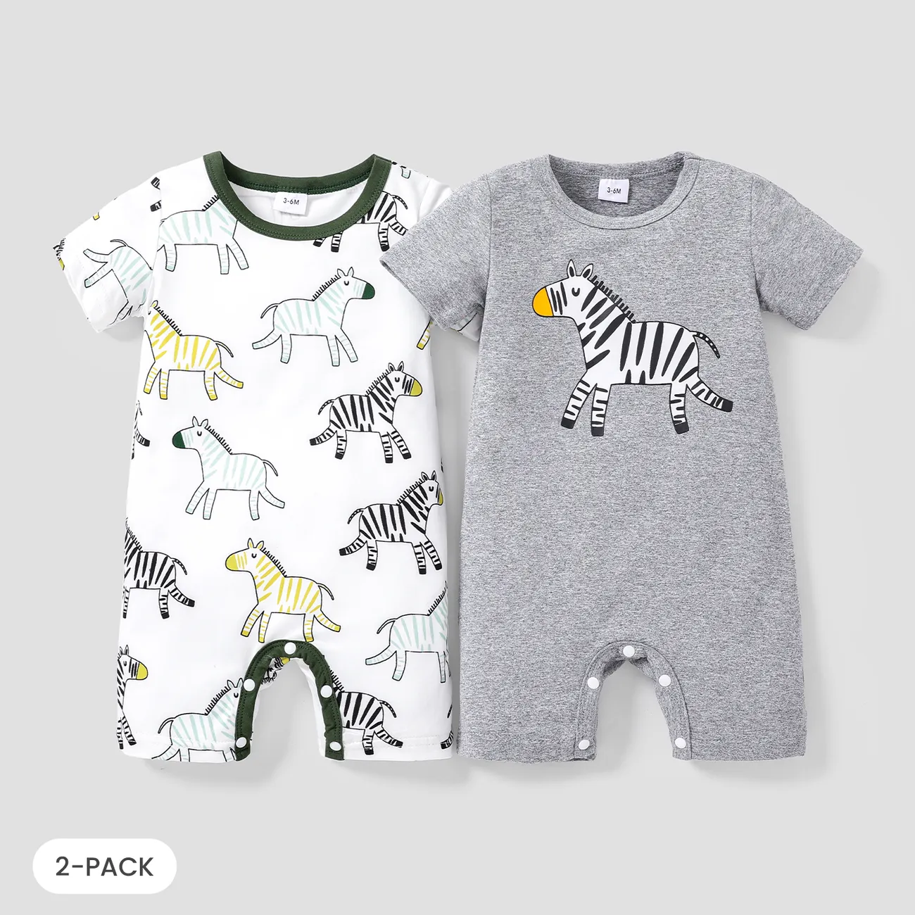 2-pack Baby Boy Zebra Print Short-sleeve Romper Set  big image 1