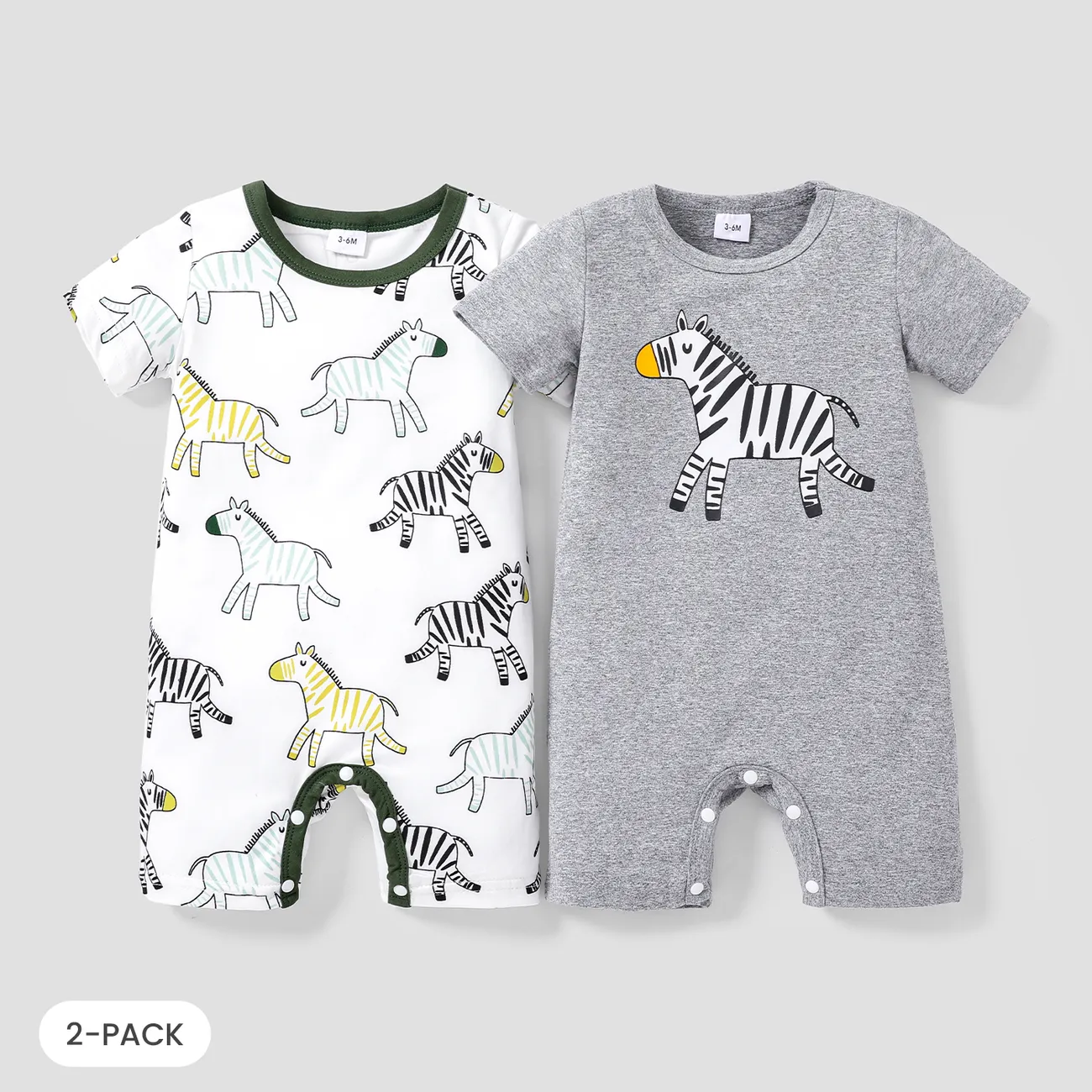 2-pack Baby Boy Zebra Print Short-sleeve Romper Set Grey big image 1