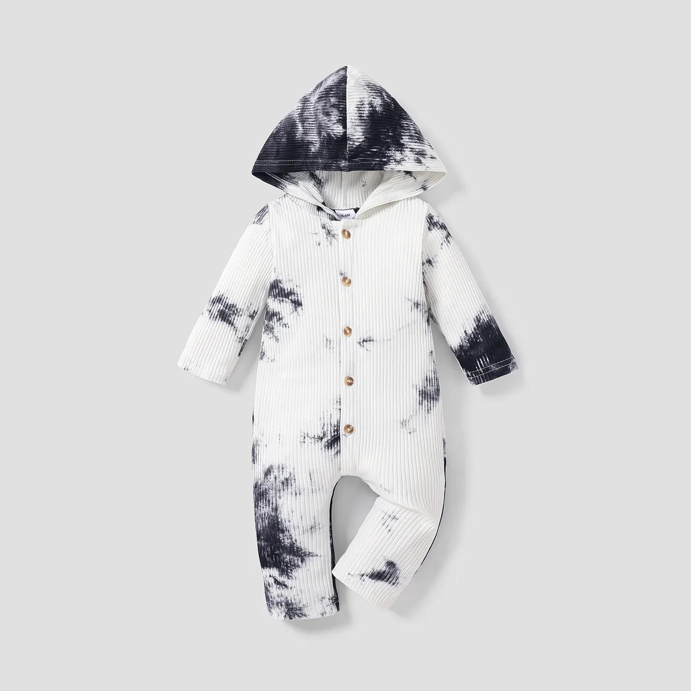 Ribbed Tie Dyed Hooded Long-sleeve Baby Jumpsuit